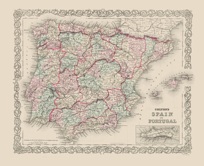 Historic Map - Spain Portugal - Colton 1886 - 23 x 28.37 - Vintage Wall Art