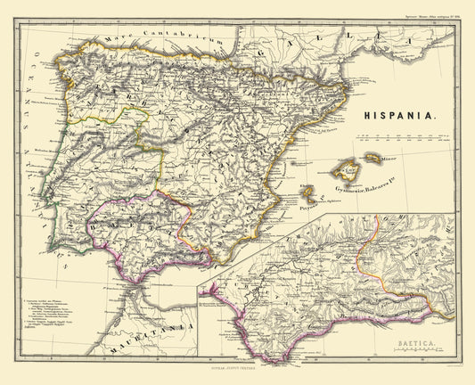 Historic Map - Hispania Iberian Peninsula - Perthes 1865 - 23 x 28.40 - Vintage Wall Art