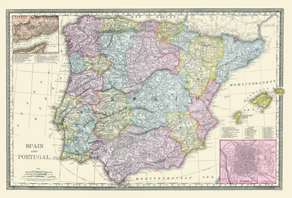 Historic Map - Spain Portugal - Rand McNally 1889 - 23 x 33.93 - Vintage Wall Art