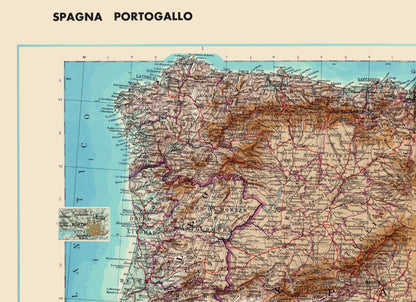 Historic Map - Spain Portugal - Di Agostini 1952 - 23 x 31.73 - Vintage Wall Art