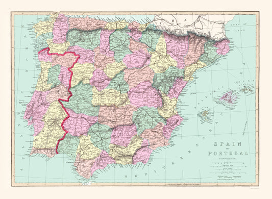 Historic Map - Spain Portugal - Williams 1873 - 23 x 31.44 - Vintage Wall Art