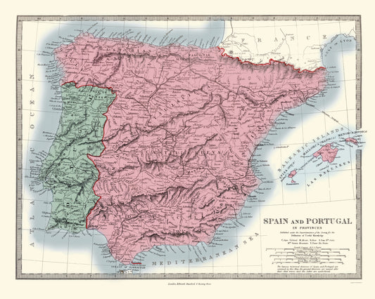 Historic Map - Spain Portugal - Stanford 1865 - 23 x 28.77 - Vintage Wall Art