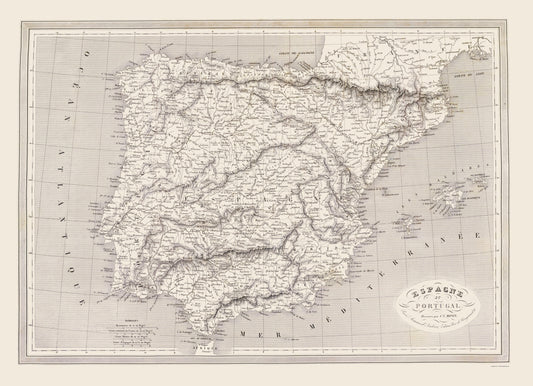 Historic Map - Spain Portugal - Monin 1837 - 23 x 31.75 - Vintage Wall Art