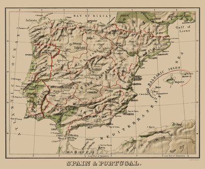 Historic Map - Spain Portugal - Sonnenschein 1880 - 23 x 27 - Vintage Wall Art