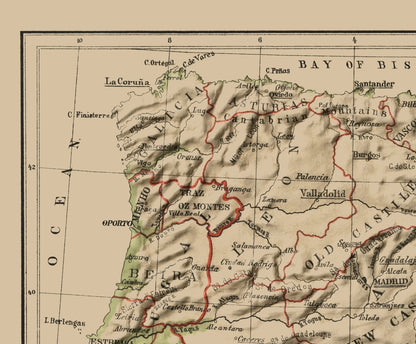 Historic Map - Spain Portugal - Sonnenschein 1880 - 23 x 27 - Vintage Wall Art