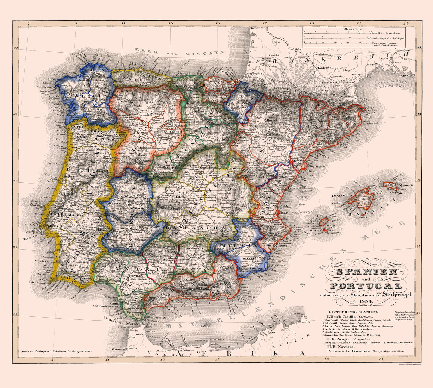 Historic Map - Spain Portugal - Perthes 1834 - 23 x 25.64 - Vintage Wall Art