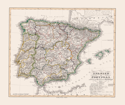 Historic Map - Spain Portugal - Perthes 1834 - 23 x 27.37 - Vintage Wall Art