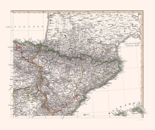 Historic Map - Spain Northeast - Perthes 1850 - 23 x 27.51 - Vintage Wall Art