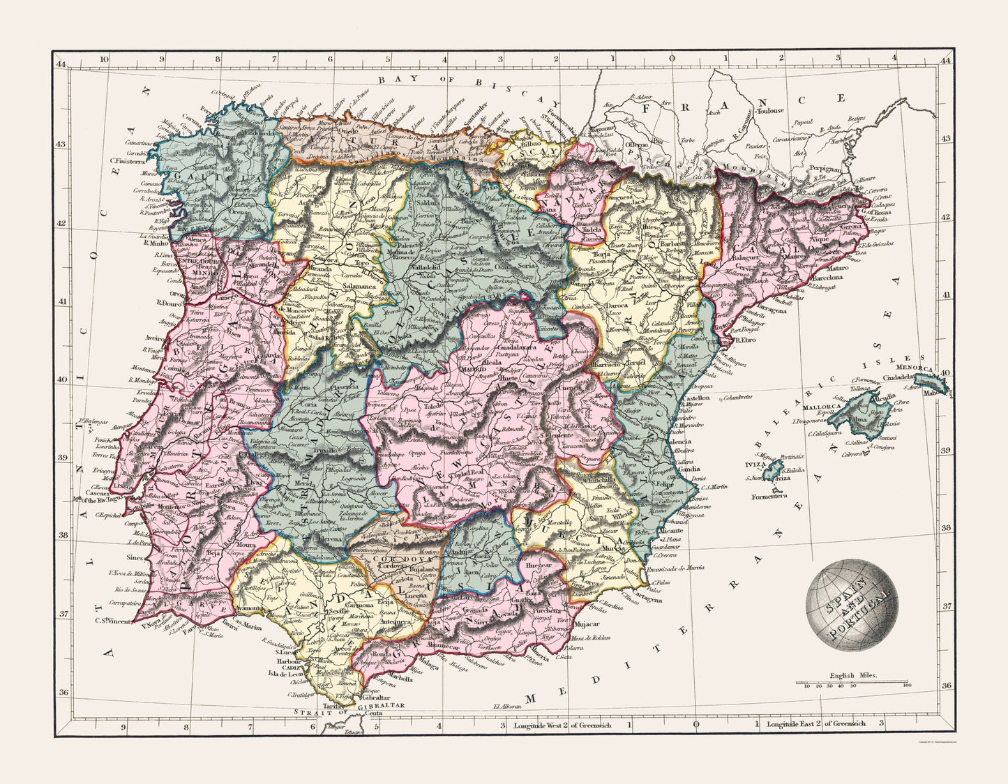 Historic Map - Spain Portugal - Arrowsmith 1825 - 23 x 29.56 - Vintage Wall Art