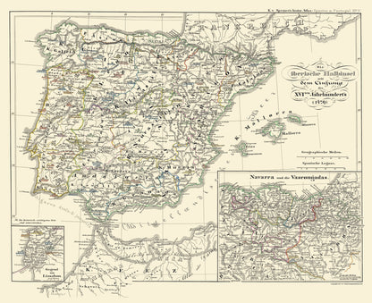 Historic Map - Spain Portugal - Perthes 1854 - 23 x 28.22 - Vintage Wall Art