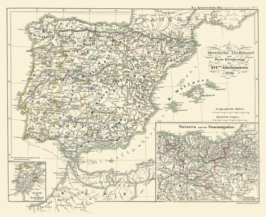 Historic Map - Spain Portugal - Perthes 1854 - 23 x 28.22 - Vintage Wall Art