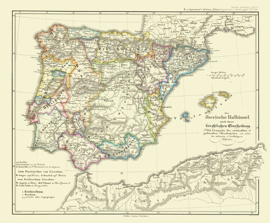 Historic Map - Spain Portugal - Perthes 1854 - 23 x 27.82 - Vintage Wall Art