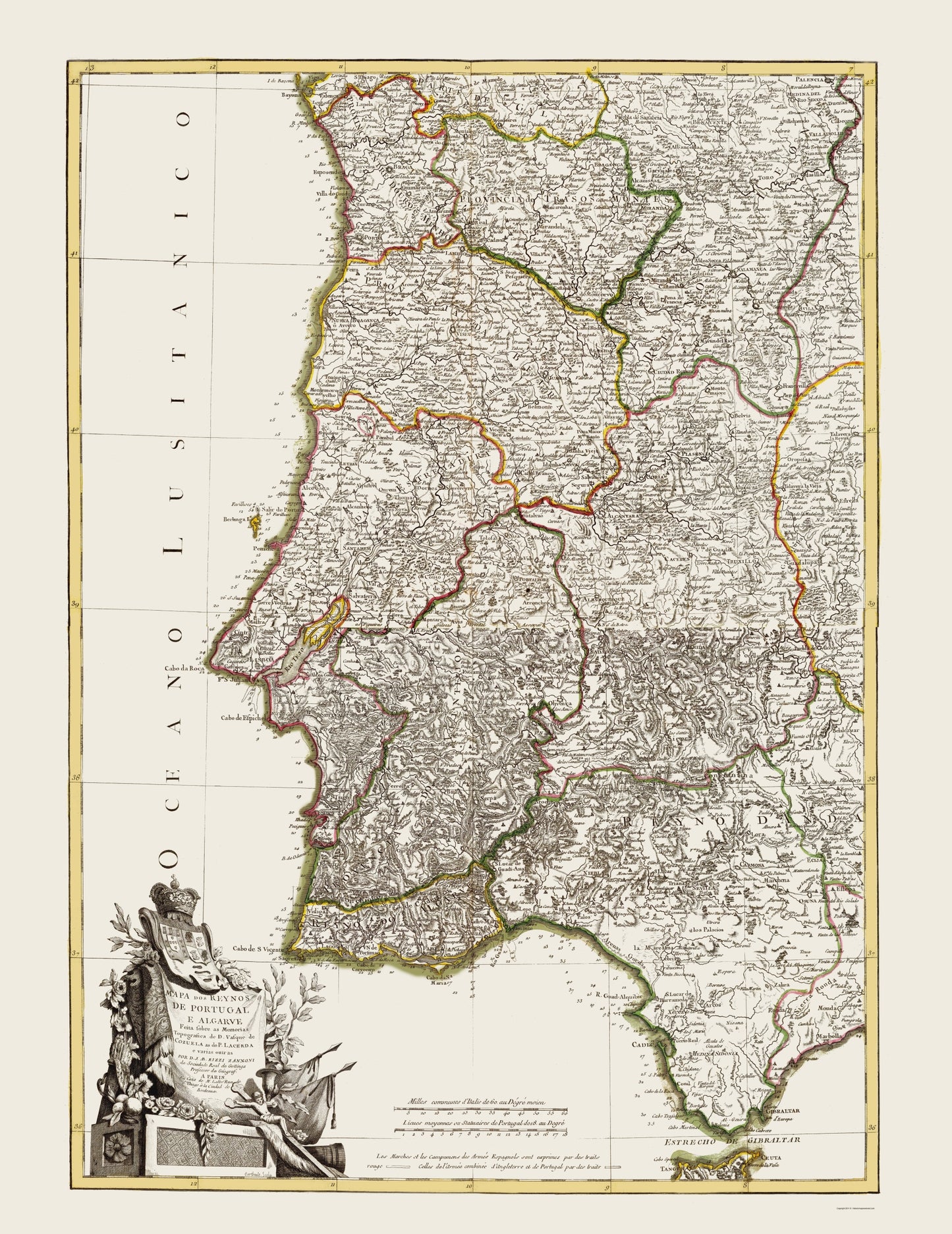 Historic Map - Spain Portugal - Lattre 1780 - 23 x 29.82 - Vintage Wall Art