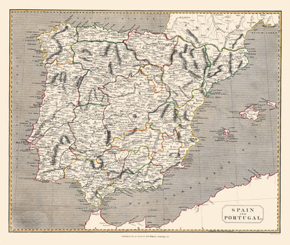 Historic Map - Spain Portugal - Kirkwood 1817 - 23 x 27.23 - Vintage Wall Art