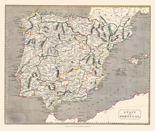 Historic Map - Spain Portugal - Kirkwood 1817 - 23 x 27.23 - Vintage Wall Art