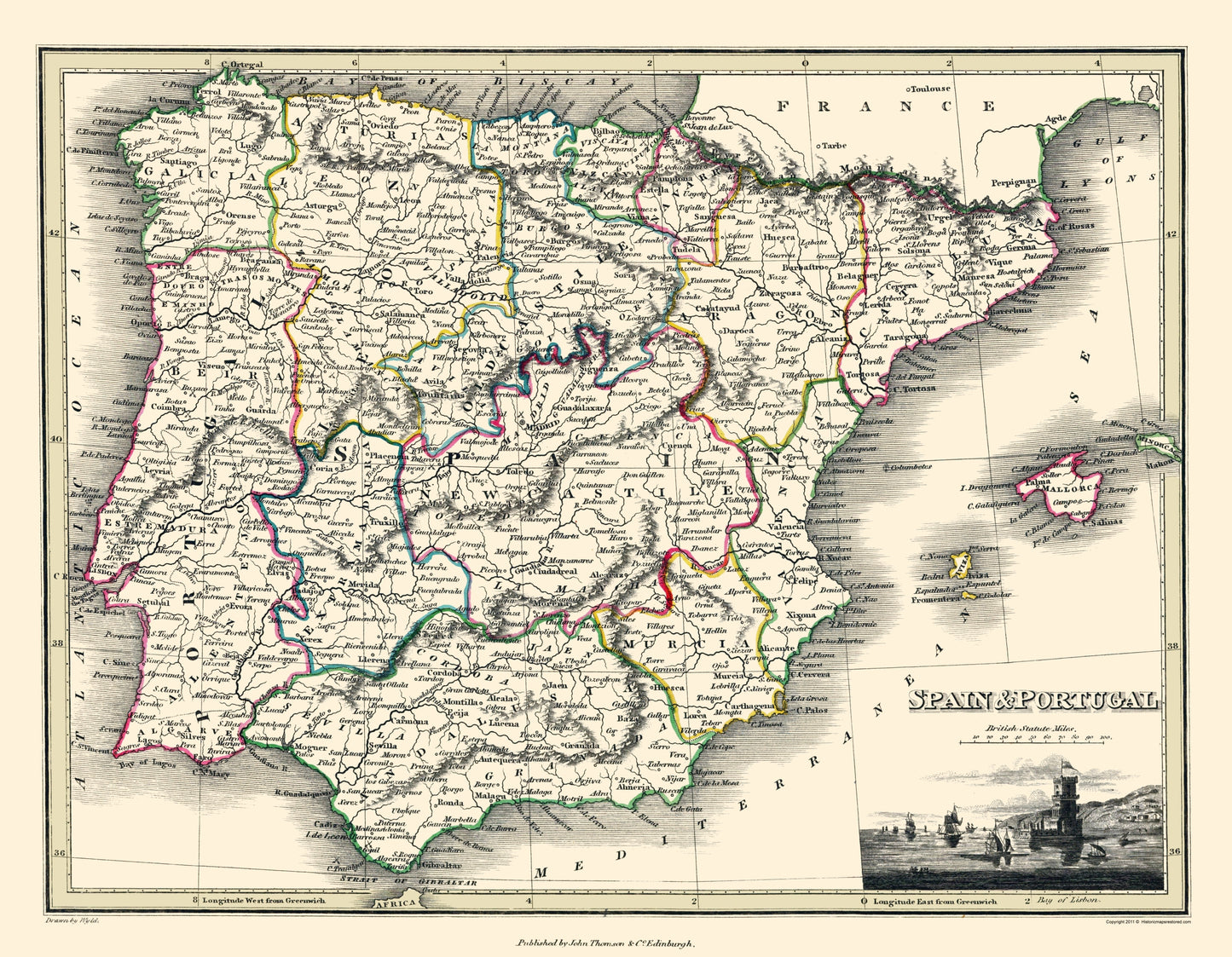 Historic Map - Spain Portugal - Thomson 1836 - 23 x 29.59 - Vintage Wall Art