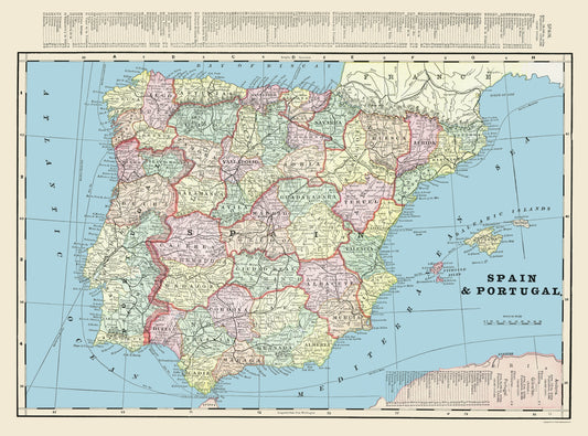 Historic Map - Spain Portugal - Cram 1901 - 23 x 31.06 - Vintage Wall Art