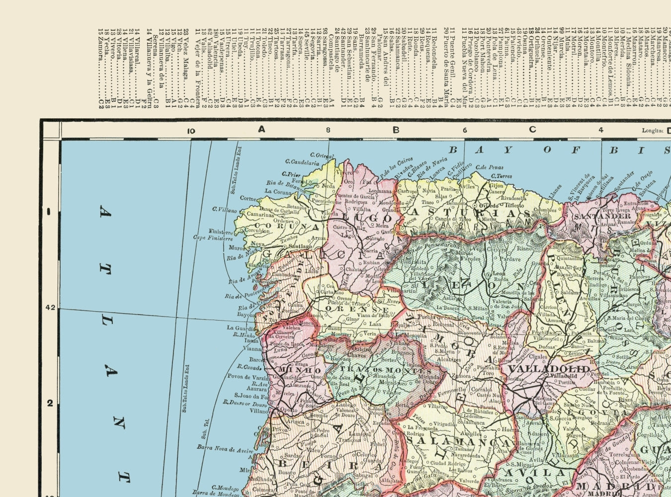 Historic Map - Spain Portugal - Cram 1901 - 23 x 31.06 - Vintage Wall Art