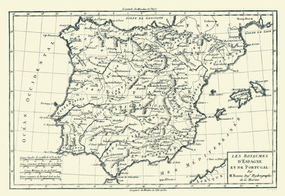 Historic Map - Spain Portugal - Bonne 1780 - 23 x 33.46 - Vintage Wall Art