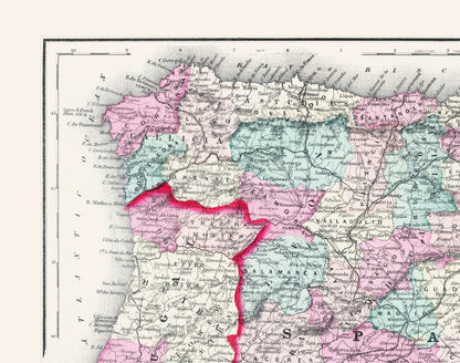 Historic Map - Spain Portugal - Gray 1878 - 23 x 29.19 - Vintage Wall Art