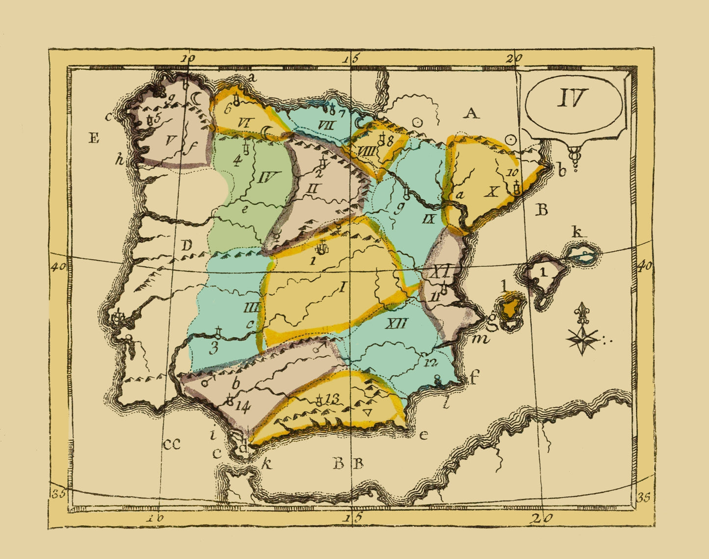 Historic Map - Spain Portugal - Bruyset 1784 - 23 x 29.18 - Vintage Wall Art