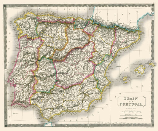 Historic Map - Spain Portugal - Hall 1828 - 23 x 27.74 - Vintage Wall Art