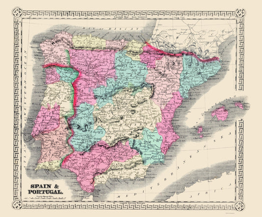 Historic Map - Spain Portugal - Schonberg 1865 - 23 x 27.78 - Vintage Wall Art