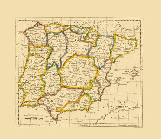 Historic Map - Spain Portugal - Seaman 1821 - 23 x 26.75 - Vintage Wall Art