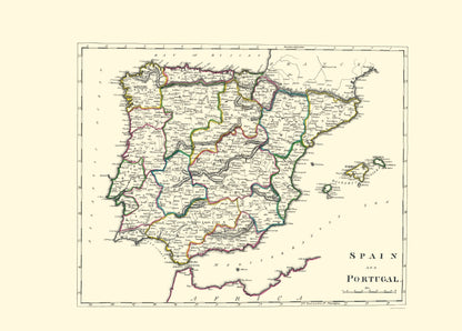 Historic Map - Spain Portugal - Carey 1814 - 23 x 32.12 - Vintage Wall Art