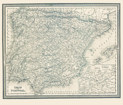 Historic Map - Spain Portugal - Mitchell 1848 - 23 x 26.84 - Vintage Wall Art