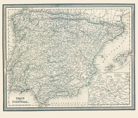 Historic Map - Spain Portugal - Mitchell 1848 - 23 x 26.84 - Vintage Wall Art