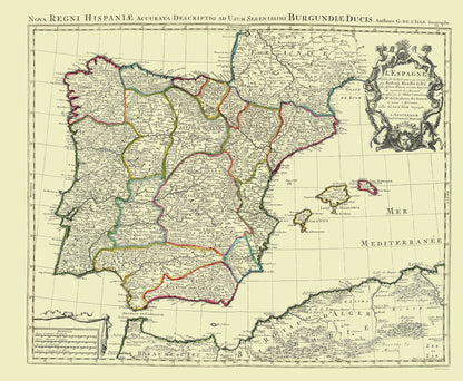 Historic Map - Spain Portugal - Covens 1742 - 23 x 27.99 - Vintage Wall Art