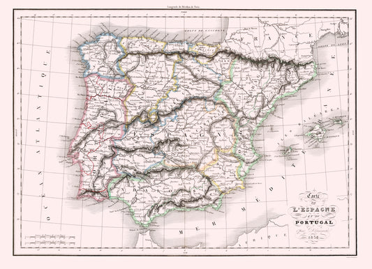 Historic Map - Spain Portugal - Delamarche 1847 - 23 x 31.75 - Vintage Wall Art