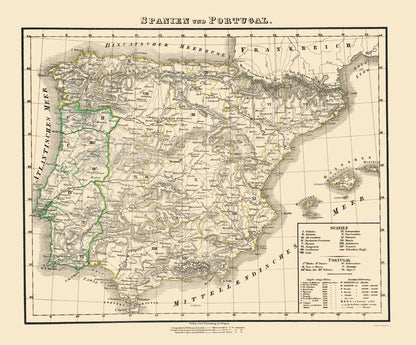 Historic Map - Spain Portugal - Flemming 1855 - 23 x 27.70 - Vintage Wall Art