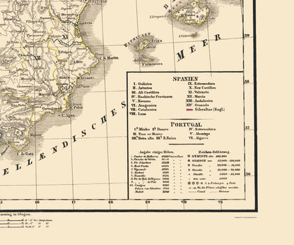 Historic Map - Spain Portugal - Flemming 1855 - 23 x 27.70 - Vintage Wall Art