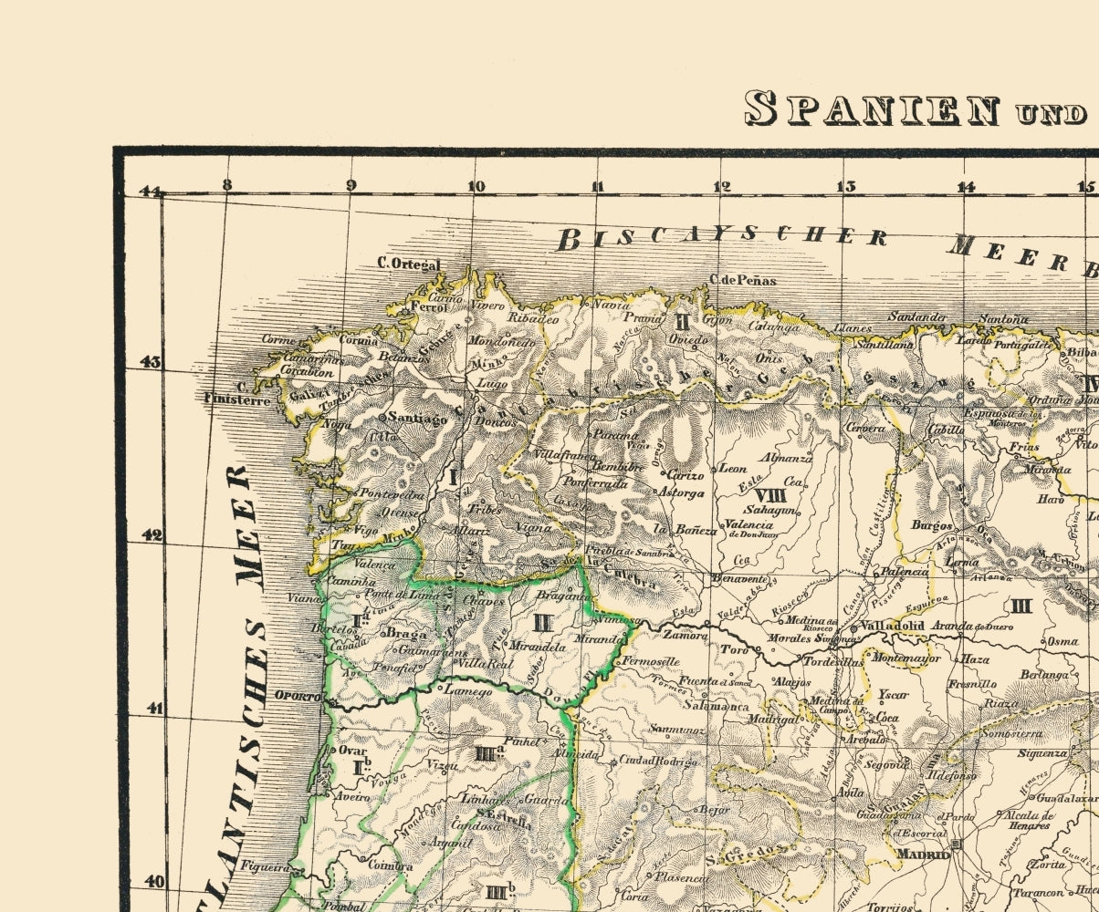 Historic Map - Spain Portugal - Flemming 1855 - 23 x 27.70 - Vintage Wall Art