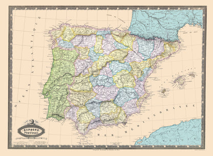 Historic Map - Spain Portugal - Garnier 1862 - 23 x 31.40 - Vintage Wall Art