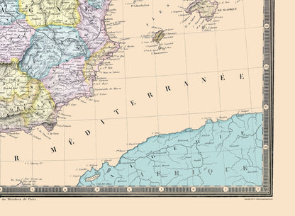Historic Map - Spain Portugal - Garnier 1862 - 23 x 31.40 - Vintage Wall Art