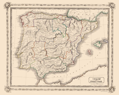 Historic Map - Spain Portugal - Lothian 1848 - 23 x 28.60 - Vintage Wall Art