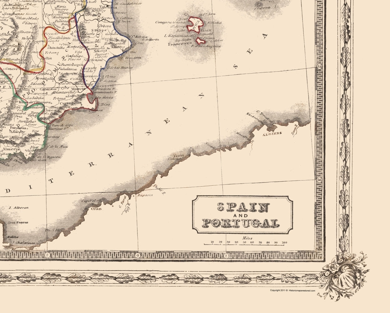 Historic Map - Spain Portugal - Lothian 1848 - 23 x 28.60 - Vintage Wall Art