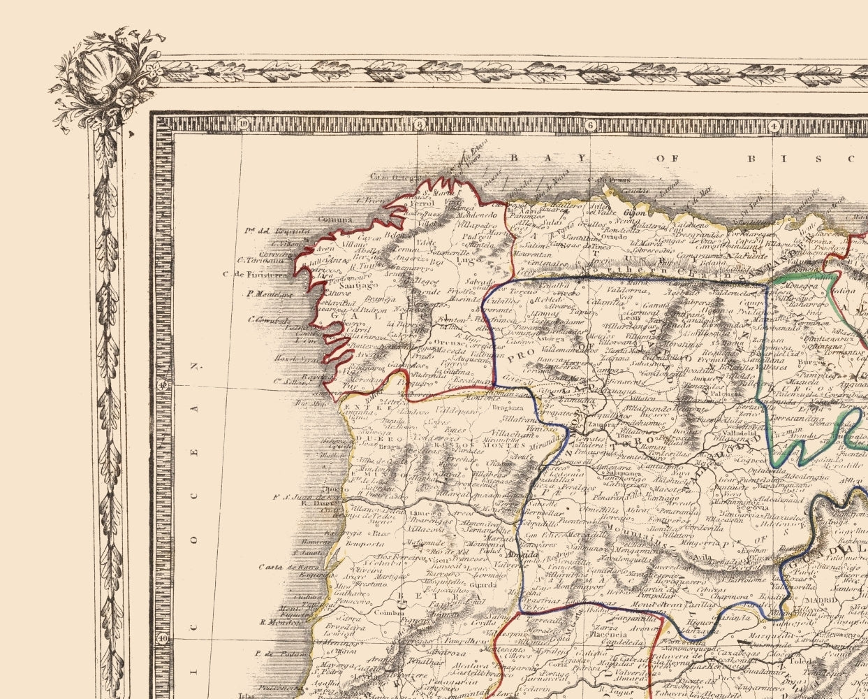 Historic Map - Spain Portugal - Lothian 1848 - 23 x 28.60 - Vintage Wall Art