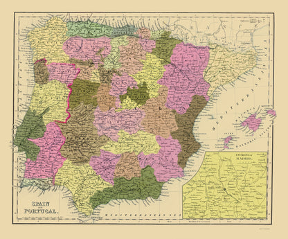 Historic Map - Spain Portugal - Mitchell 1846 - 23 x 27 - Vintage Wall Art