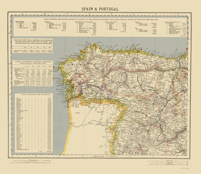 Historic Map - Spain Portugal - Letts 1883 - 23 x 26.59 - Vintage Wall Art