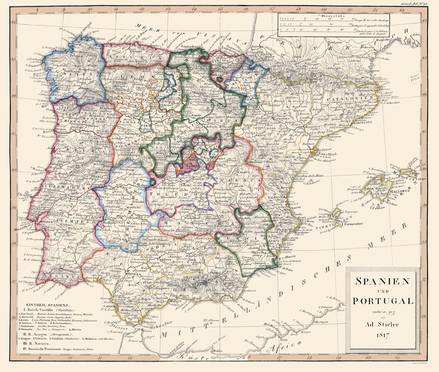 Historic Map - Spain Portugal - Perthes 1817 - 23 x 27.15 - Vintage Wall Art