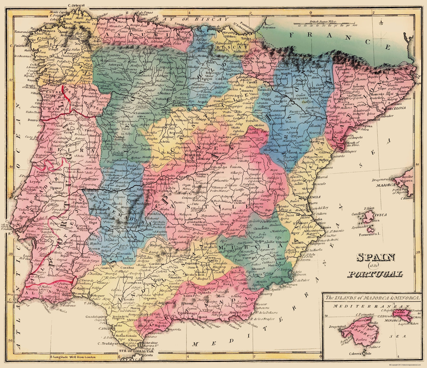 Historic Map - Spain Portugal - Lucas 1823 - 23 x 26.71 - Vintage Wall Art