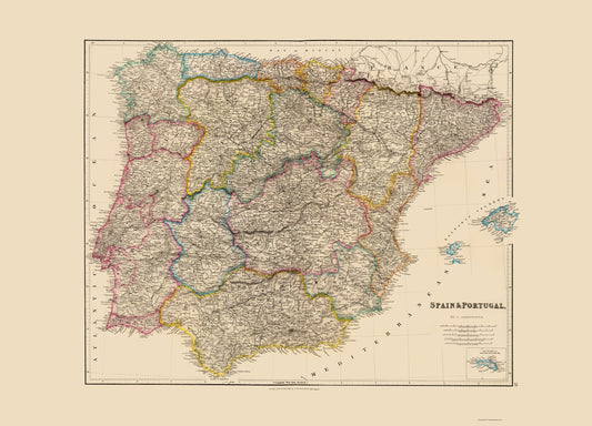 Historic Map - Spain Portugal - Arrowsmith 1844 - 23 x 31.95 - Vintage Wall Art