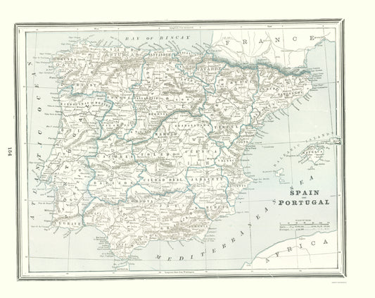 Historic Map - Spain Portugal - Rathbun 1893 - 23 x 28.98 - Vintage Wall Art