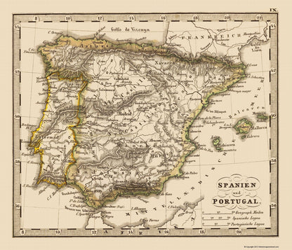 Historic Map - Spain Portugal - Stieler 1852 - 23 x 26.79 - Vintage Wall Art