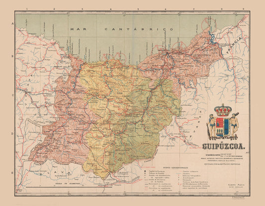 Historic Map - Guipuzcoa Spain - Martin 1911 - 29.50 x 23 - Vintage Wall Art