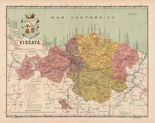 Historic Map - Vizcaya Spain - Martin 1901 - 29.00 x 23 - Vintage Wall Art